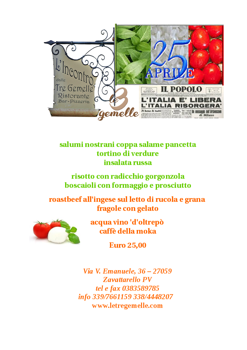 Menù 25 Aprile 2017