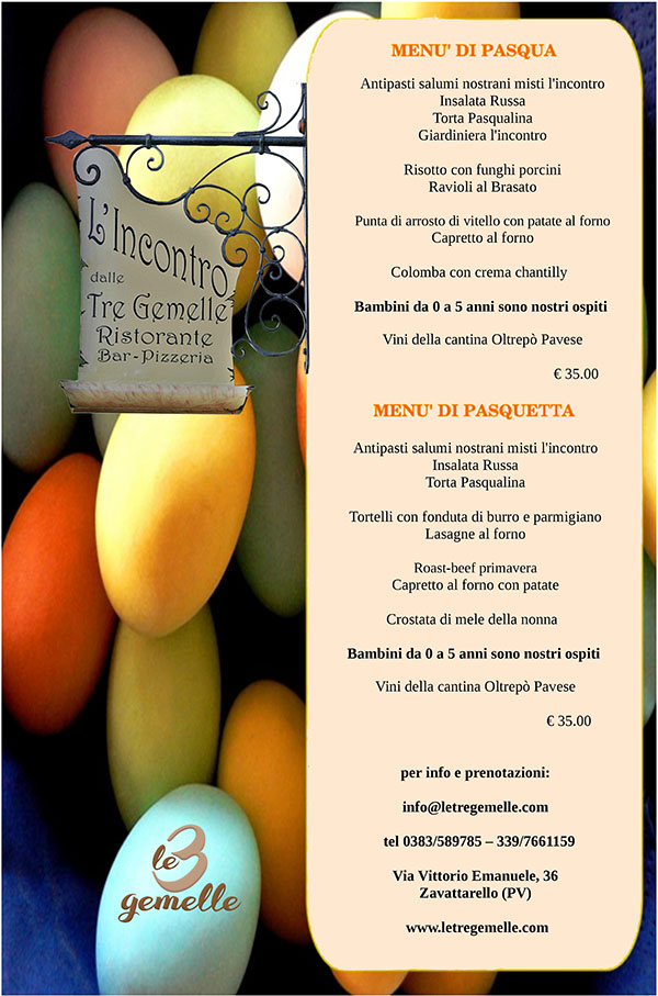 Menù Pasqua e Pasquetta 2017